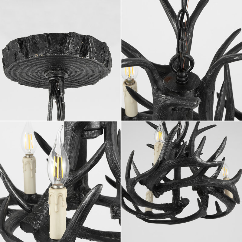 Lustre en bois à 3 lumières Rohrbach, Noir, H 13,5 po x l 18 po x P 18 po