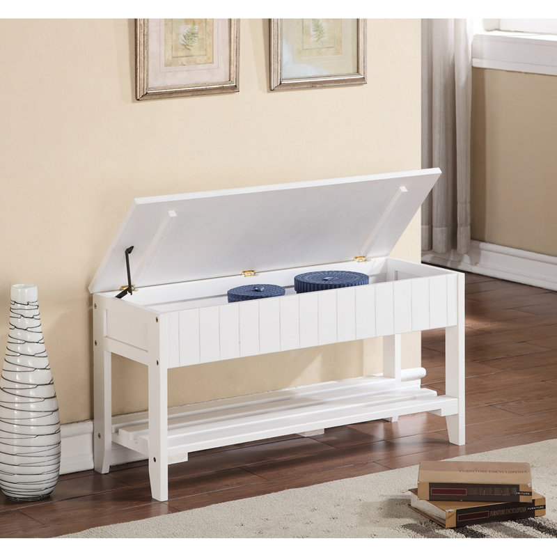 Quality White Solid Wood Shoe Bench With Spacious Storage Bench, -, White