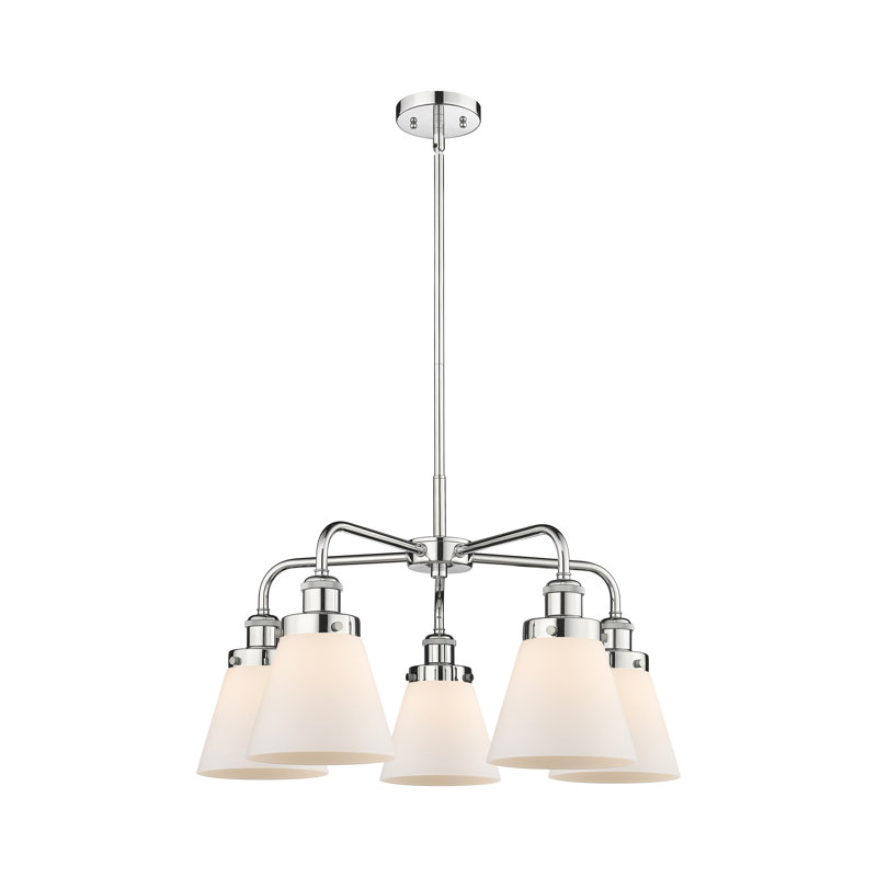 Lustre suspendu 5 lumières Cone, Blanc mat, Chrome poli