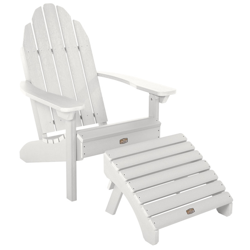 Hinz Outdoor Adirondack Chair With Ottoman, White