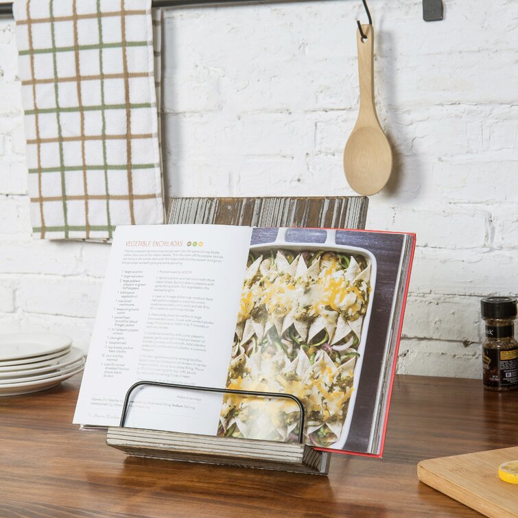 Cutting Board-Style Gray Wood Cookbook & Tablet Stand, Countertop Cookbook  Stand