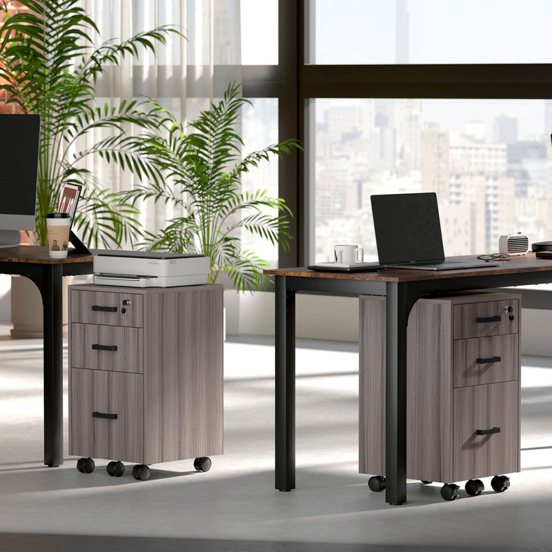 Classeur 3 tiroirs avec barres de suspension pour format lettre A4, gris