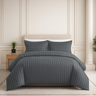Microfiber Striped Duvet Cover Set with Pillowcases