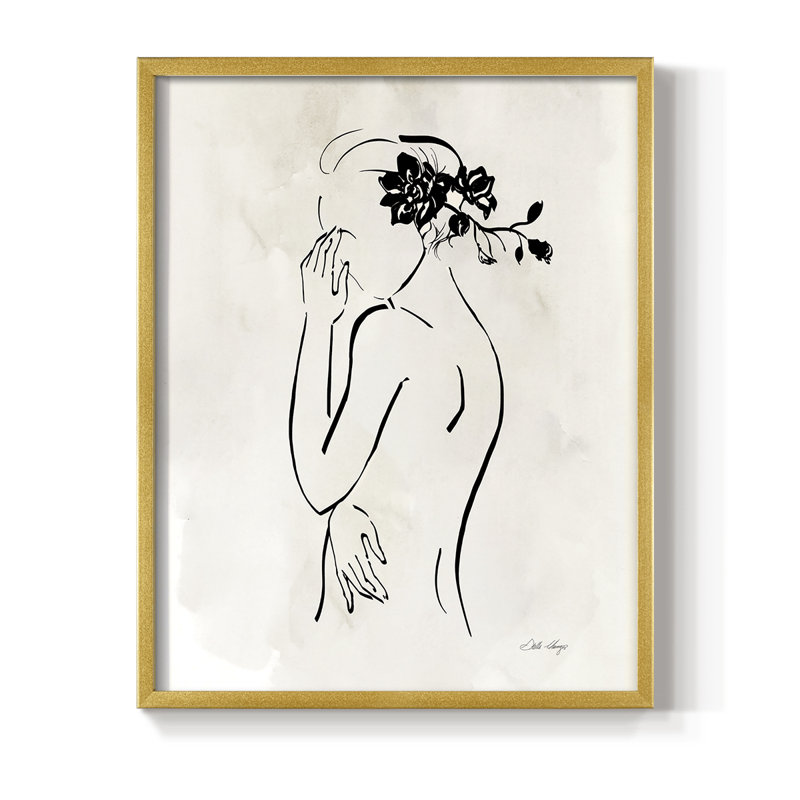 «Romantic Line Art II», reproduction encadrée - bois massif, H 15 po x l 12 po