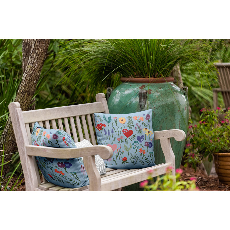Coussin intérieur / extérieur Valentine Garden, Bleu clair, 20 po x 20 po