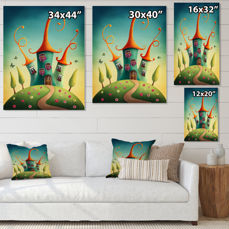 «Blue Fantasy Castles With Red Toits», reproduction sur toile, H 20 po x l 12 po x P 1 po, Toile tendue