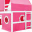 Lit mezzanine simple rose avec glissade et tour - Construction, sous rangement, espace semi-fermé pour les parties de thé, lattes compatibles avec la tente, comme dans la chambre à coucher