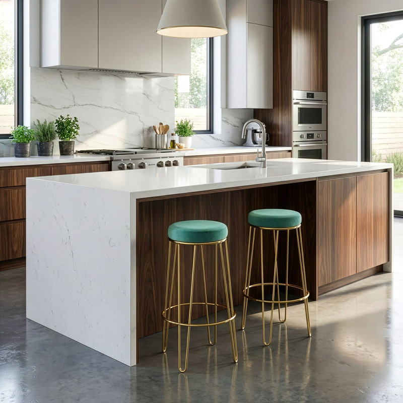Upholstered Velvet Counter Stool with Steel Frame
