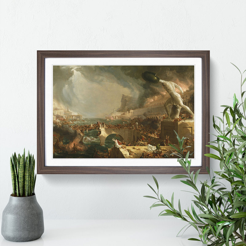 Course of the Empire Destruction by Thomas Cole - Picture Frame Painting, Walnut Framed, 27cm H x 36cm W x 2cm D