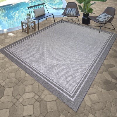 Gertmenian Paseo Soroa Ash Gray Classic Border Indoor/Outdoor Flatweave Area Rug -  19206