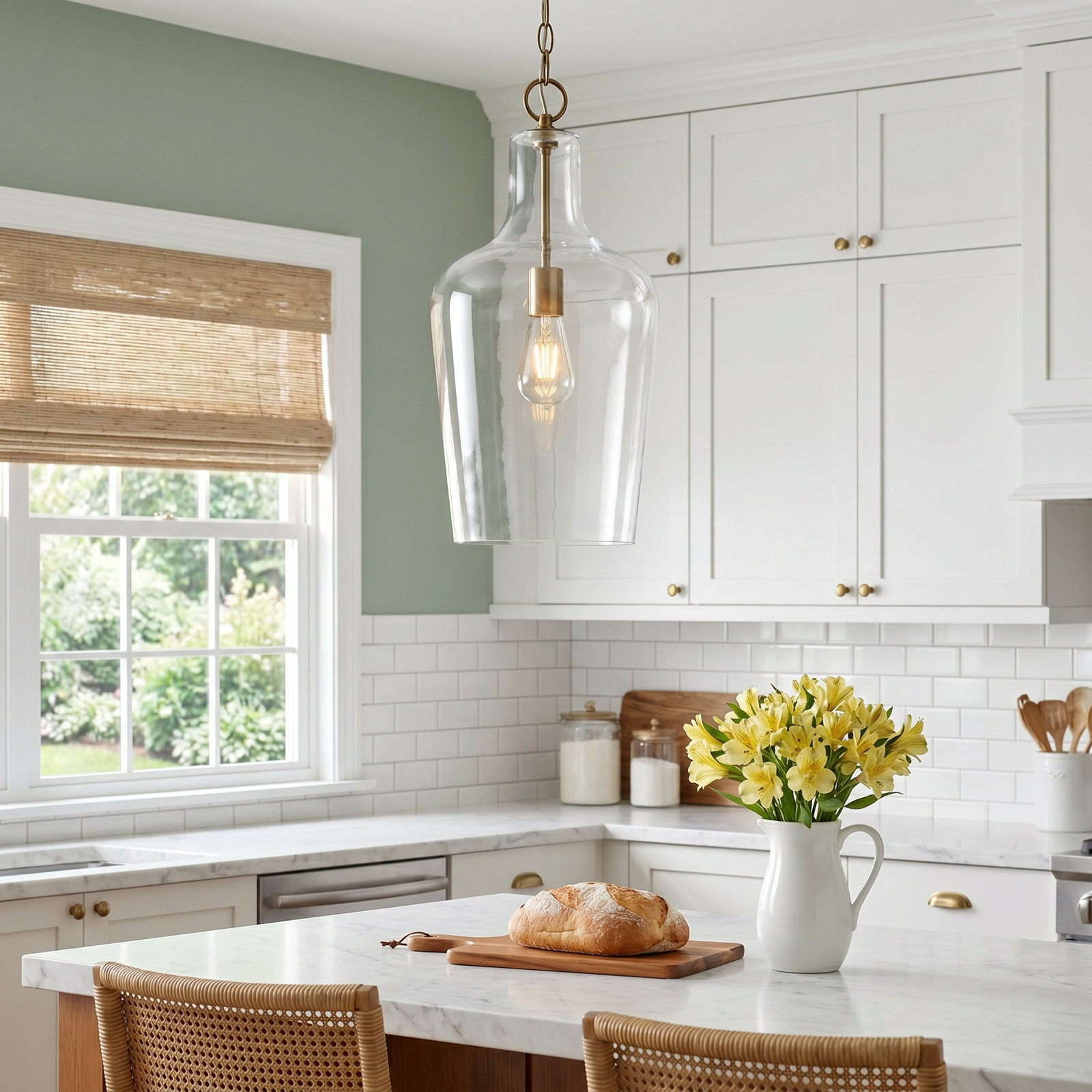 Dori Dimmable Bell Single Light Pendant, Clear, Polished Nickel
