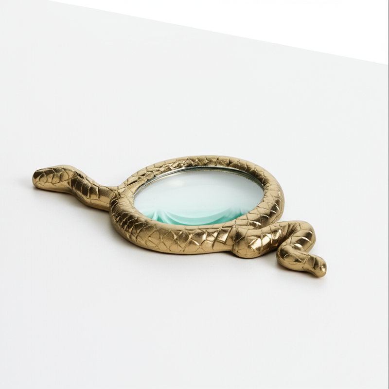 Calandria Decorative Object Metal Aluminum Glass Snake Magnifying Glass Design Metallic Boho Home Office Bedroom Living Room Use - 1" Gold