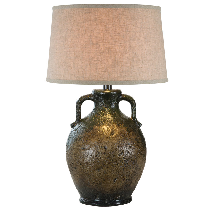 Lampe de table Mazocal Hydrocal avec interrupteur à 3 voies, 31 po, noir / vert, brun, brun / crème, base vert / brun clair