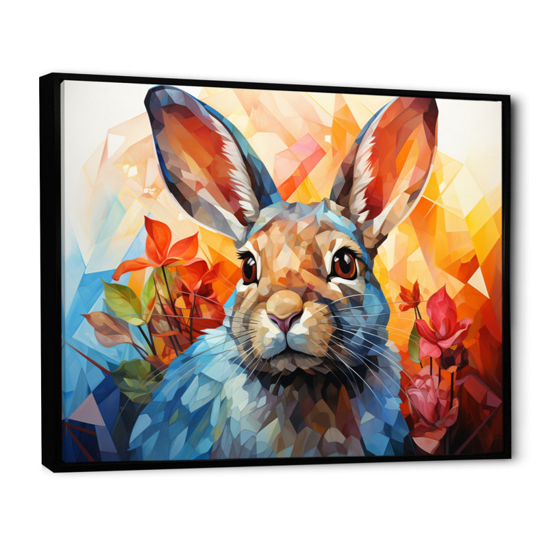 " Rabbit Energetic Hopper Geometric II ", Black Floater Framed, 34" H x 44" W x 1.5" D