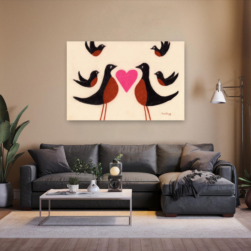 «Love Birds Family Contemporary Bird Nature», art mural, H 40 po x l 60 po