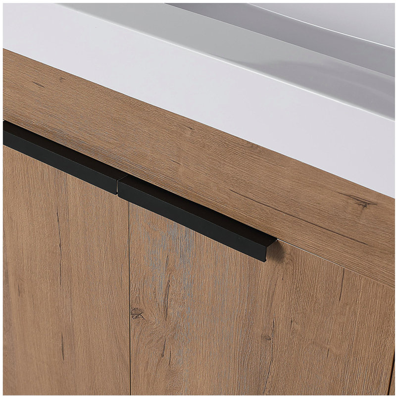 Meuble-lavabo 24 po avec comptoir, lavabo en résine, portes à fermeture douce, Imitation chêne