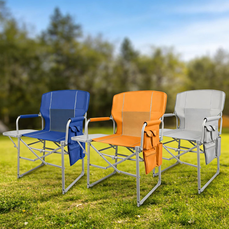 Camping Directors Chair, Portable Folding Chair With Side Table And Pocket For Beach, Camping, Lawn & Fishing, Blue