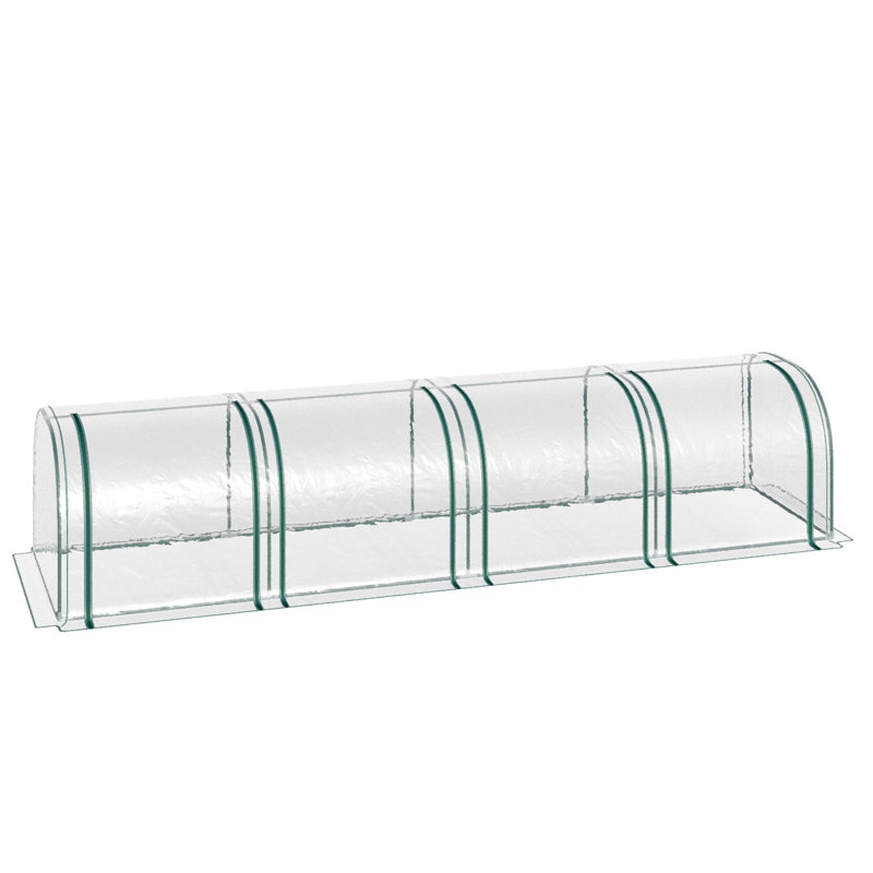 Outsunny Mini Greenhouse, Portable 13' L X 3' W X 2.5' H Tunnels, 4 Roll-Up Zip Doors, UV Waterproof PVC Cover, Steel Frame, Green