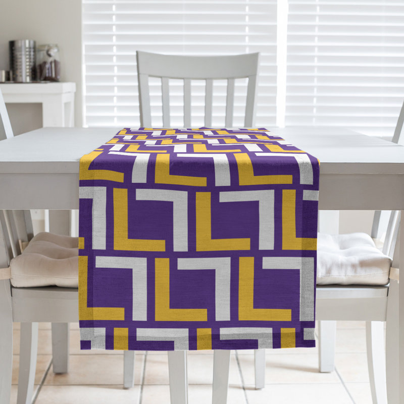 Chemin de table géométrique, 72 po x 16 po, Coton, Purple/Gold/White