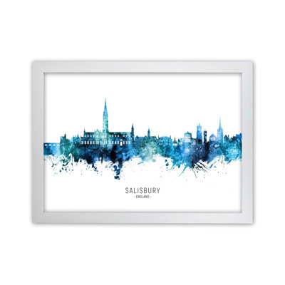 Salisbury England Skyline Blue City Name by Michael Tompsett - Print