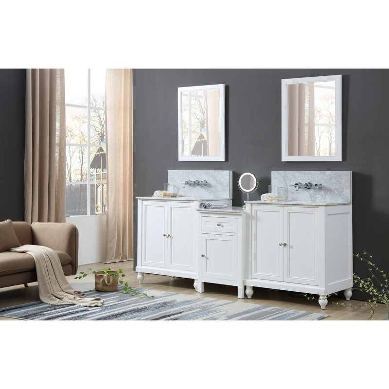 Ensemble de meuble-lavabo double 83 po avec miroir Byrne, Marbre de Carrare blanc