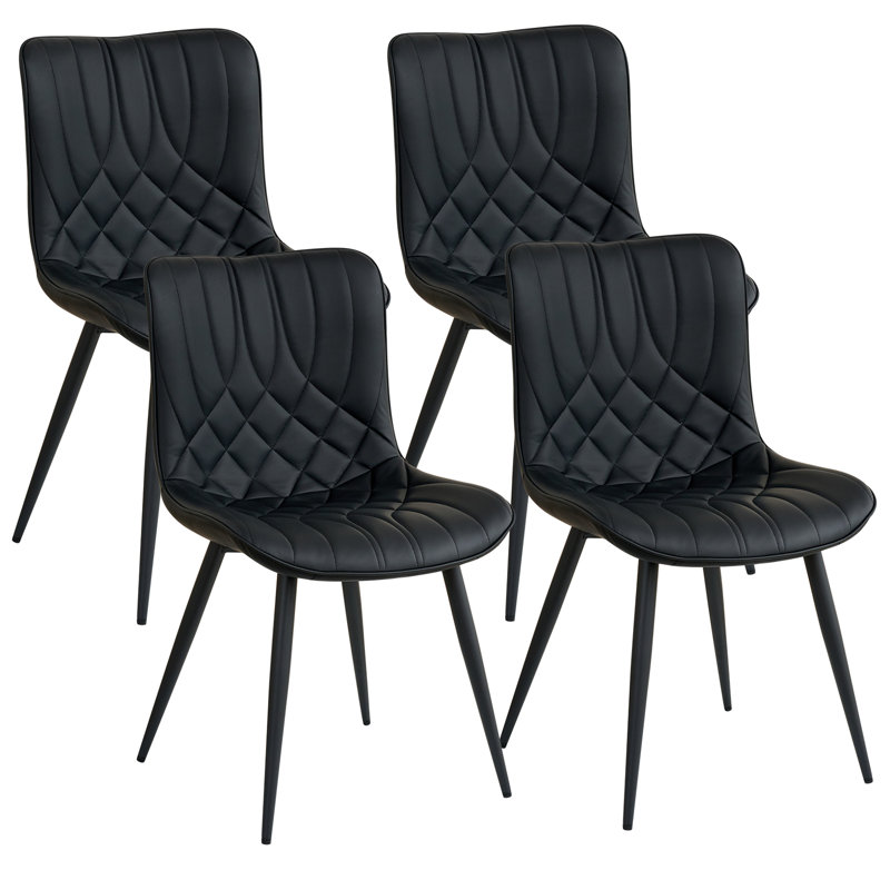 44cm H Cotton Upholstered Metal Side Chair, Black