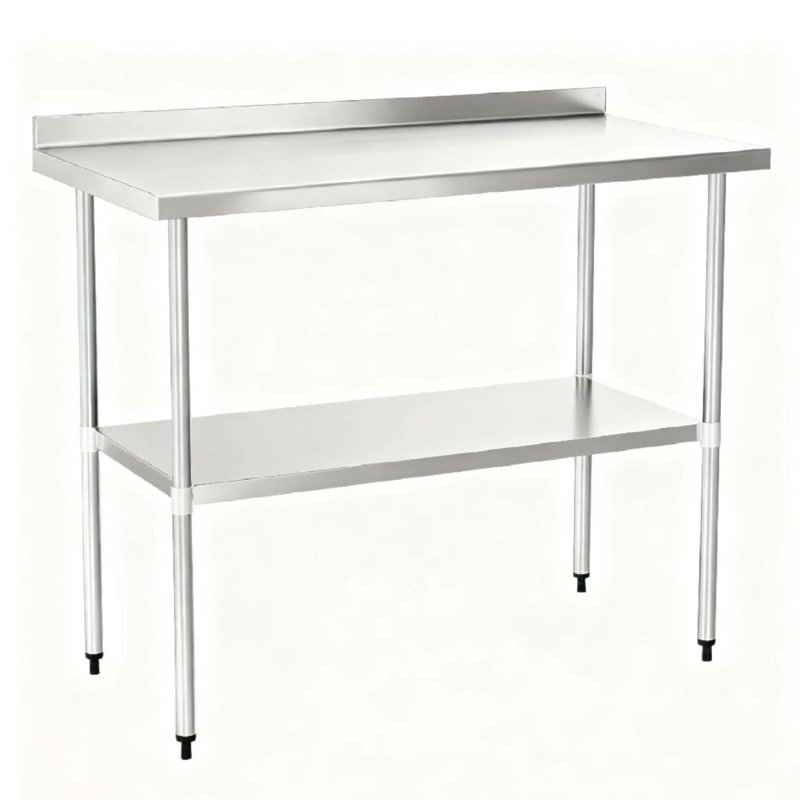 Table de travail durable en acier inoxydable de calibre 18 de 24 po x 60 po avec dosseret et tablette inférieure pour les cuisines commerciales