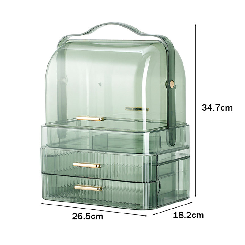 Navasota Plastic 2 Compartment Makeup Organiser, Transparent Green