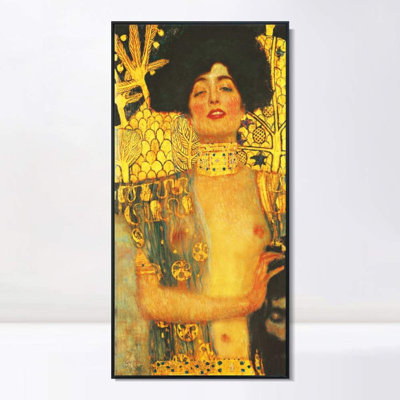 Art numérique, impression numérique sur toile encadrée, par Judith, par Gustav Klimt, décorations de bureau à domicile (cadre mince noir, 24 po x 48 po)