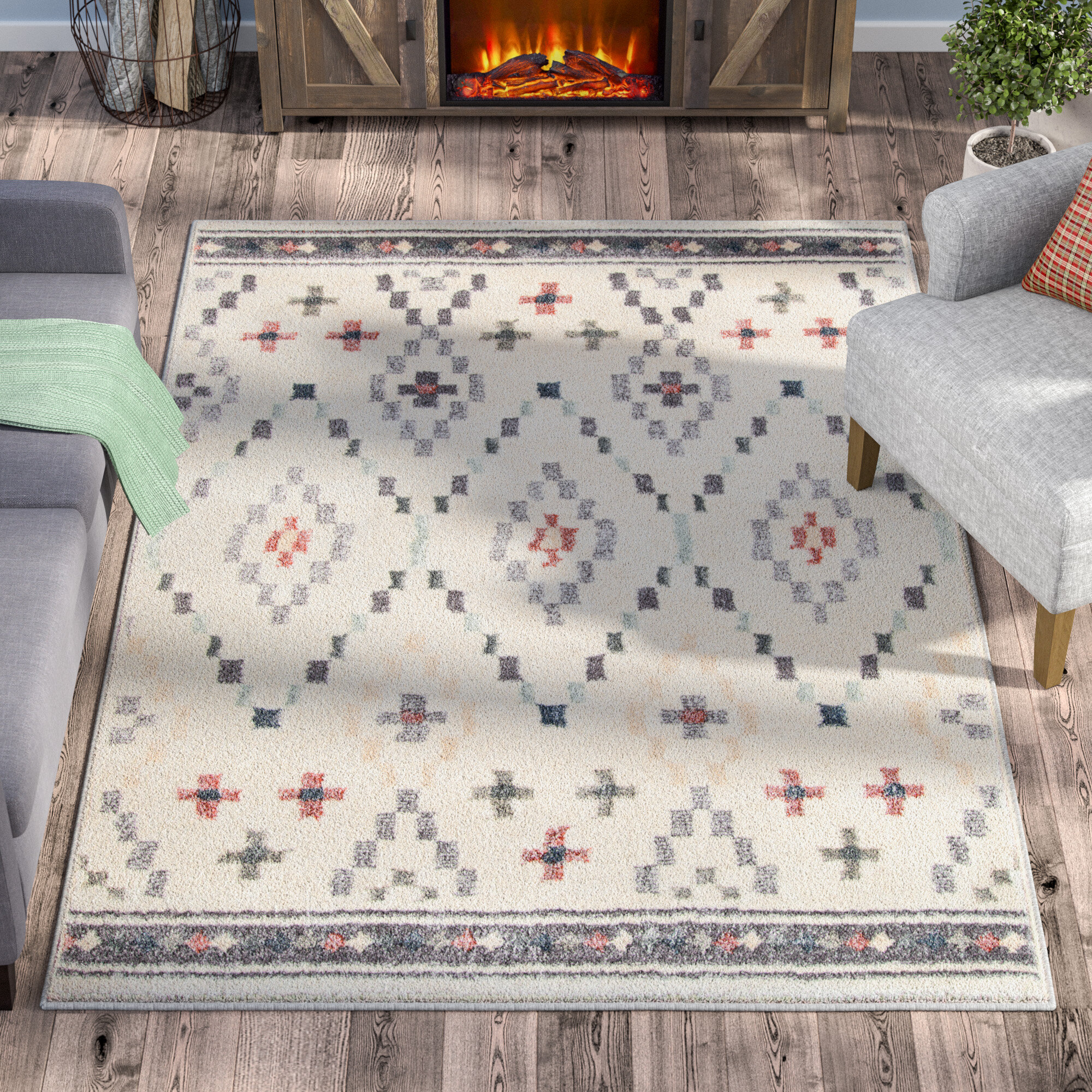 Union Rustic Giannini Geometric Moroccan Area Rug in Gray/ Off White &  Reviews