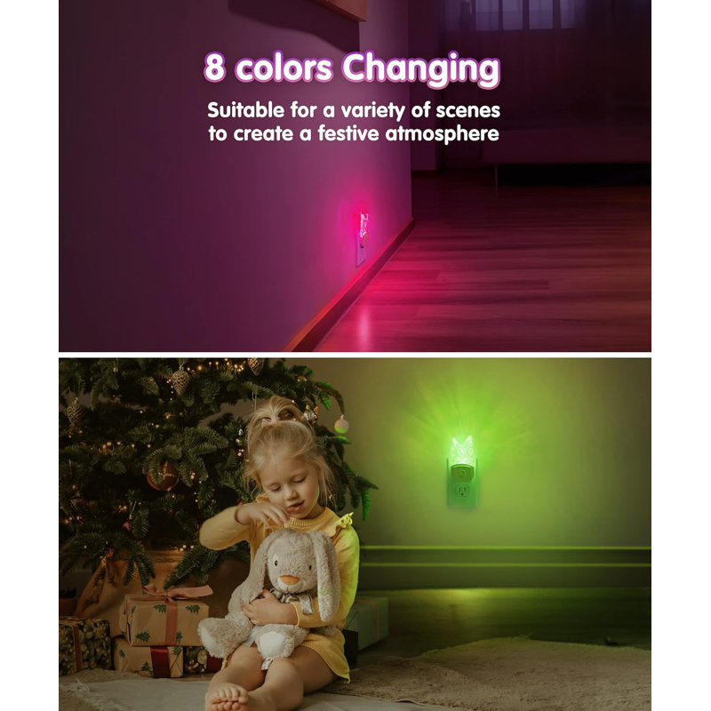 Veilleuse pour enfants 8 lumières RVB papillon à changement de couleur avec capteur de crépuscule à l'aube Acrylique veilleuse pour chambre de bébé