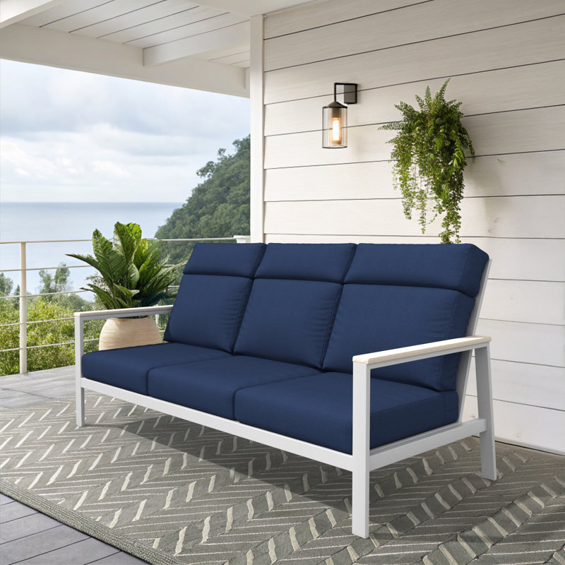 Canapé d'extérieur en métal avec coussin Sunbrella Townsend, Bleu