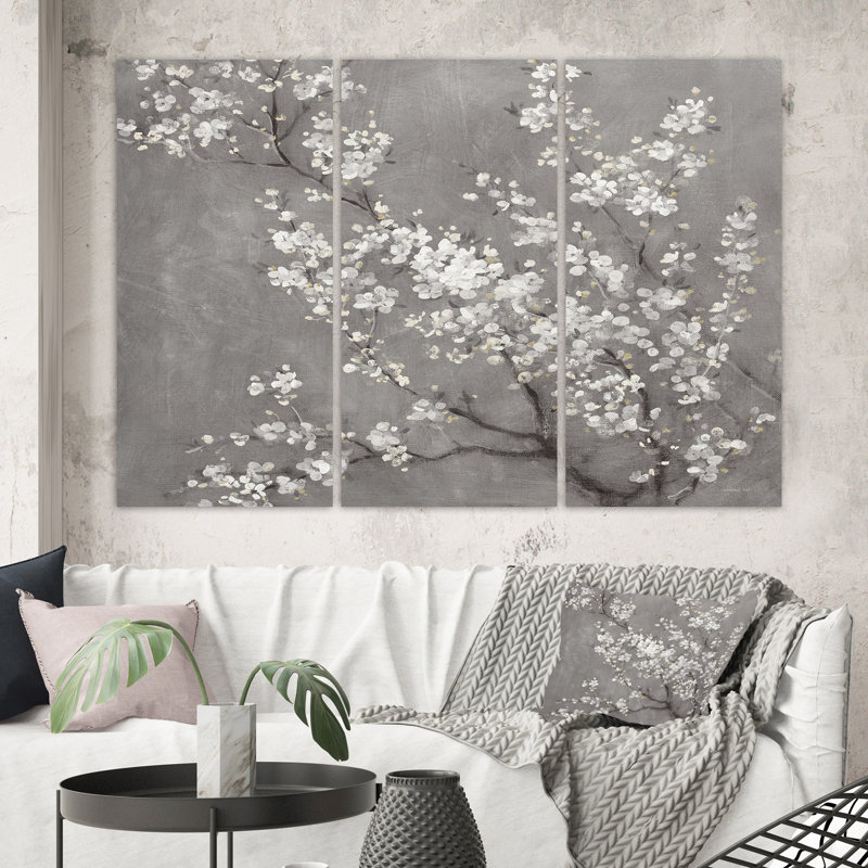 «White Cherry Blossoms II», peinture à multiples images sur toile, H 40 po x l 60 po x P 1 po