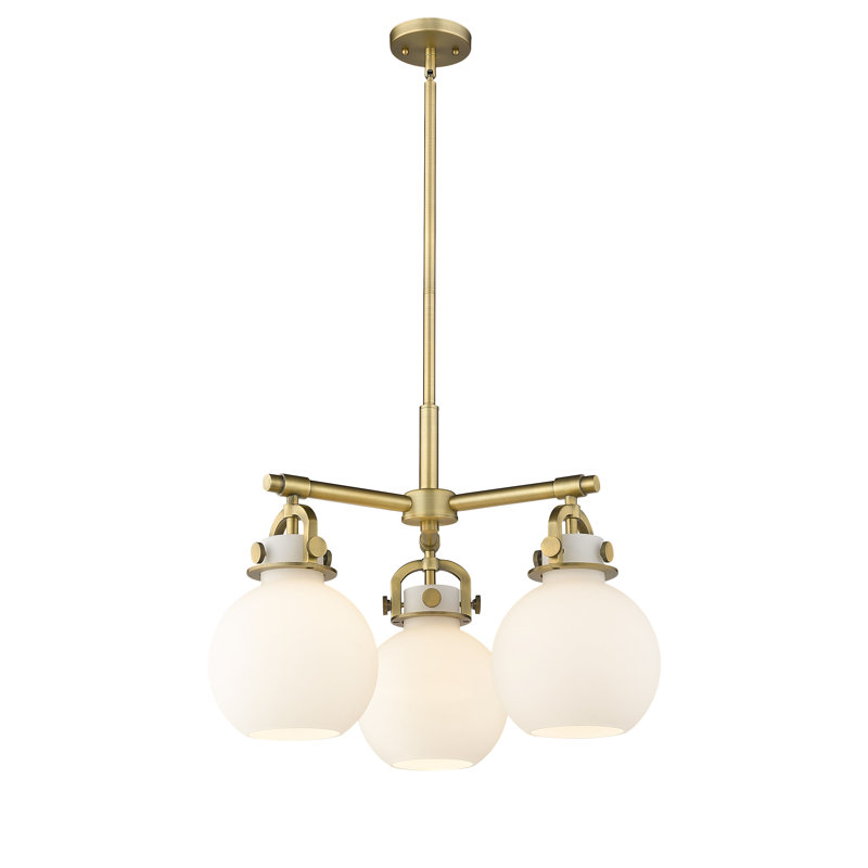 Luminaire suspendu sur tige 3 lumières Lantz, Laiton brossé, Blanc mat
