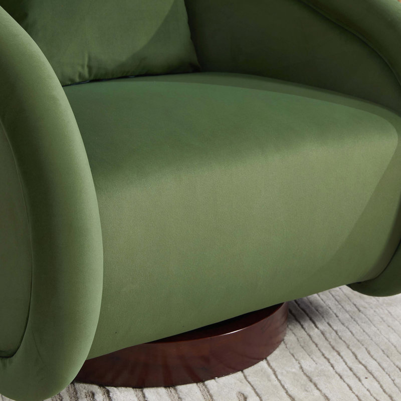 Fauteuil demi-tonneau pivotant en velours en forme de citrouille - base en bois massif - pivotant sur 360 °, Vert