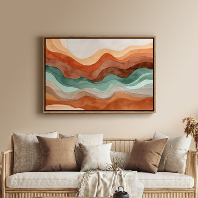Framed Canvas Wall Art - Terracotta and Sage Abstract Flowing Layers - 16"x24", 24"x36"
