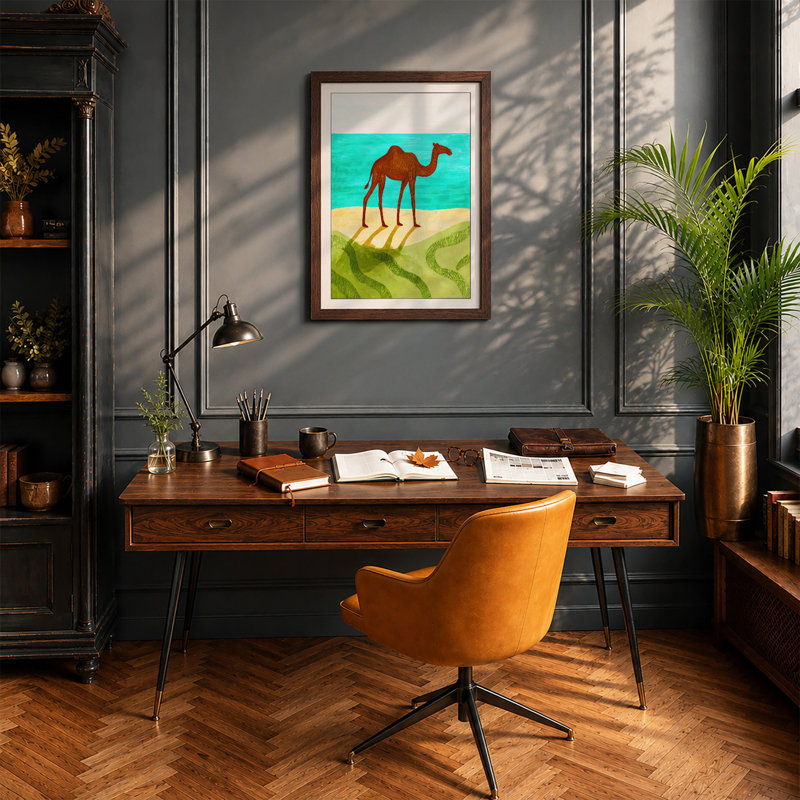 Desert Camel Retro - Print, A3 - 42.0 x 29.7 cm, Walnut