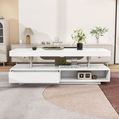 Modern High-Gloss Coffee Table with LED Light, Storage Drawers and Open Compartments