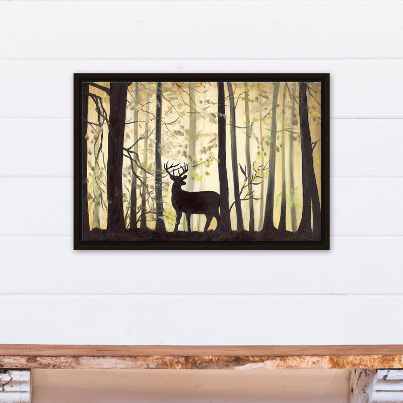 Deer in Ominous Forest - Peinture sur toile, H 17,75 po x l 25,75 po x P 1,75 po, Toile brune avec cadre flottant