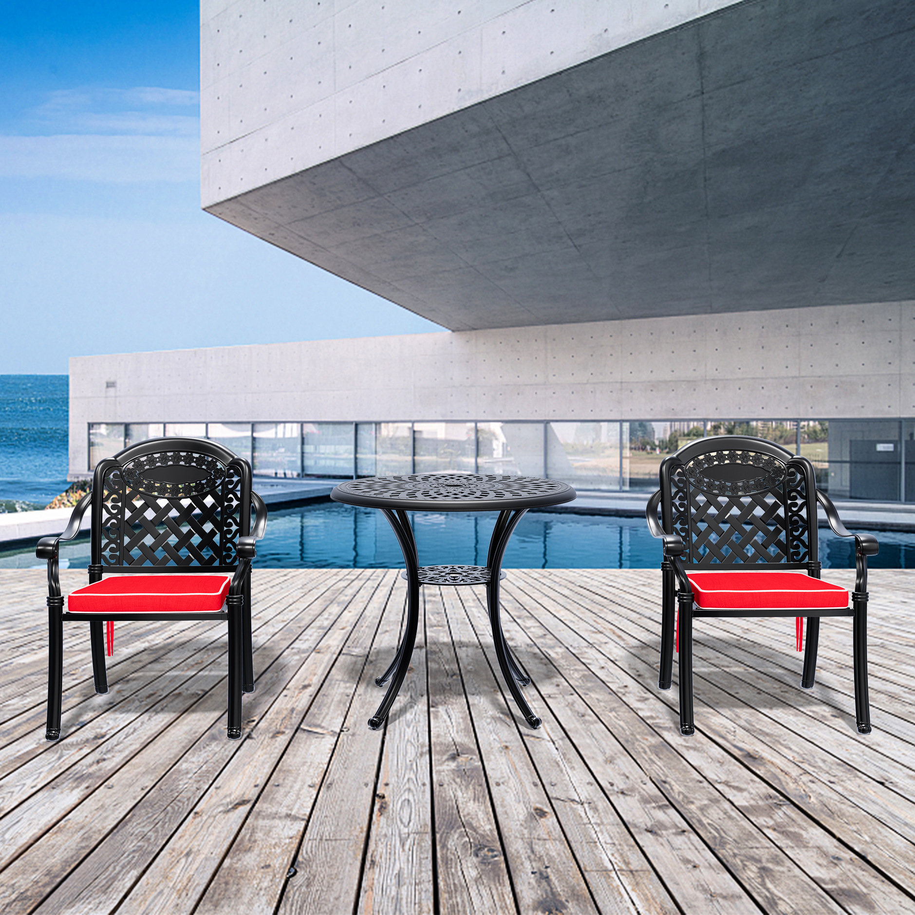 Ebern Designs Cast Aluminum 3 Patio With Cushions - Black, To Fatigue ...