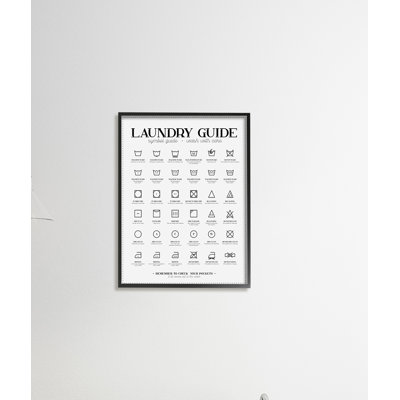 Laundry Room Minimal Symbols Guide Check Pockets XXL Black Framed Giclee Texturized Art by Andrea Jasid Grassi