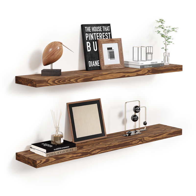 Tablettes flottantes en bois de pin massif 2 pièces Jorgensen pour décoration murale, cuisine, salle de bain, espace de travail, épais