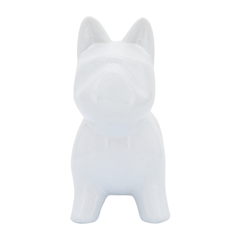 White Ceramic French Bulldog Dog Statue