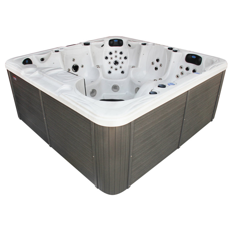 Belfry Bathroom Miramontes 220V 6 Person 150 - Jet Acrylic Square Hot Tub with Ozonator in Grey, Marble