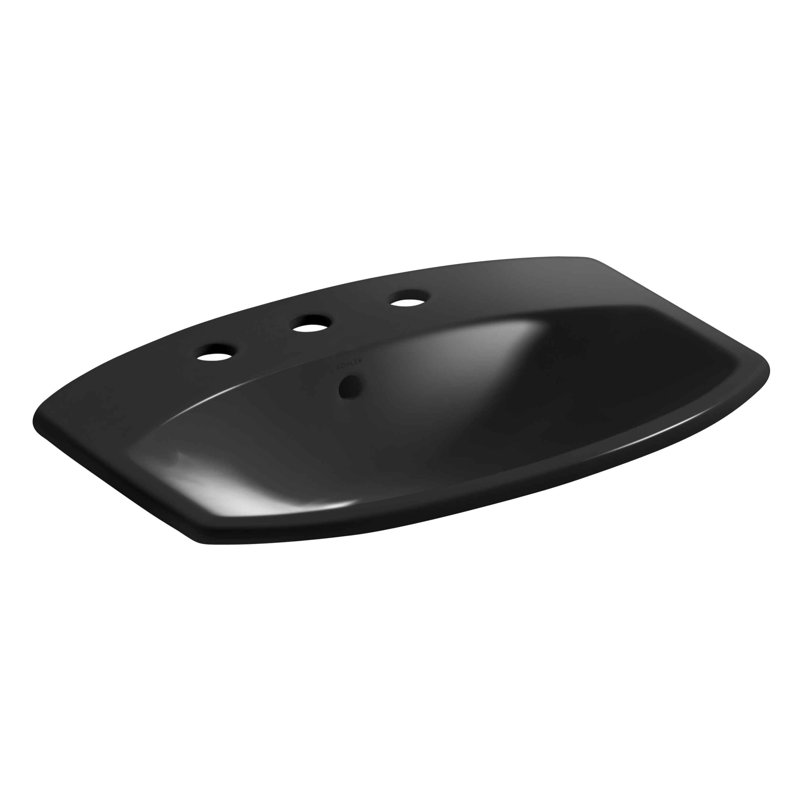 Cimarron® Vitreous China Rectangular Drop-In Bathroom Sink with Overflow, Black Black, 8" Centers