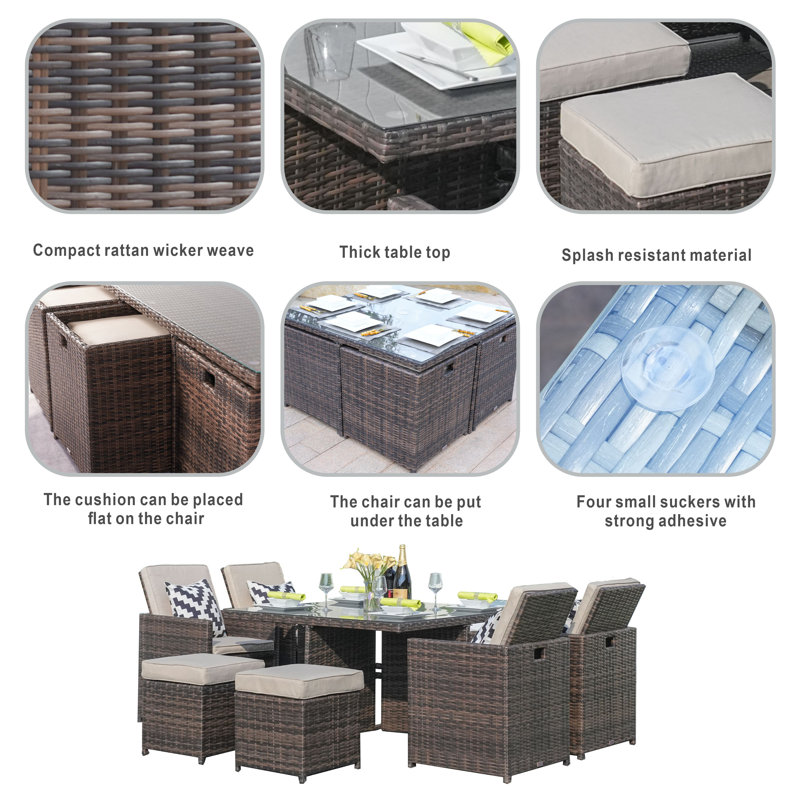 Theone 16 - Person Wicker Patio Dining Set with Square Table , Cushions Included