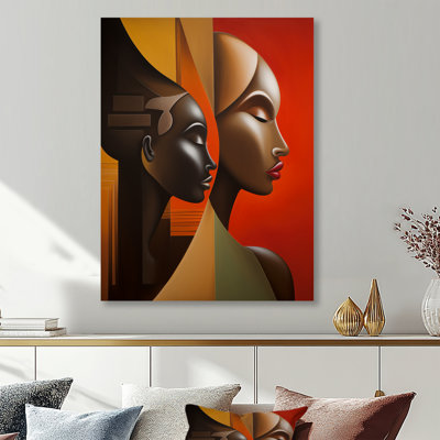 Retro Minimal Double Ebony Profile III - African Mask Wall Art Print
