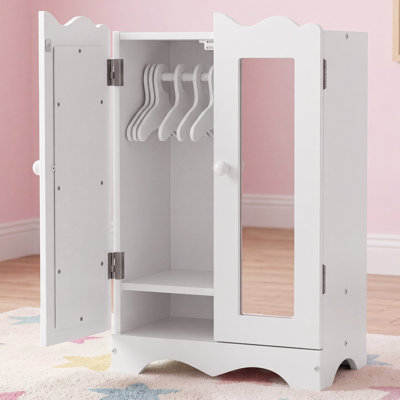 Garde-robe en bois pour poupée pour bébé avec miroir 6 cintres 18 pouces