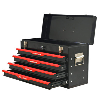 Heavy Duty 3-Drawer Steel Tool Chest With Top Tray, Locking Mechanic Tool Box Organizer With Smooth Ball Bearing Slides