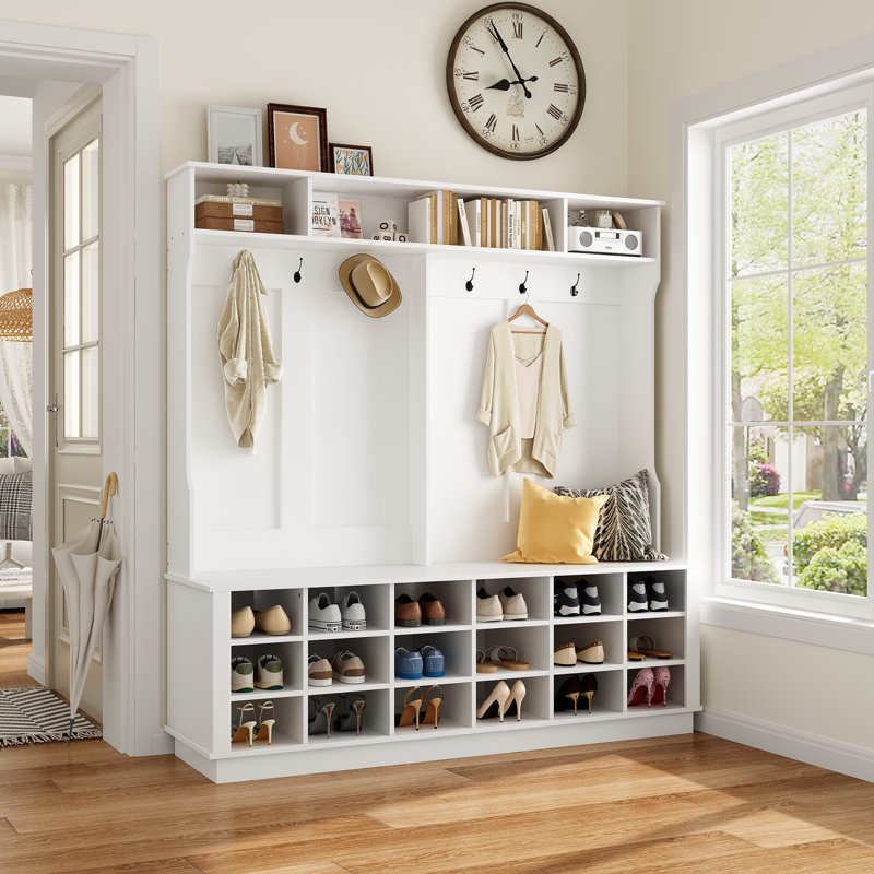 63'' W X 67'' H Hall Tree With Shoe Storage And Hooks